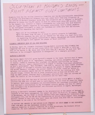 Cat.No: 243428 Occupation at Harvard ends - Fight against Gulf continues [handbill