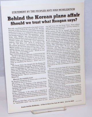 Cat.No: 243438 Behind the Korean plane affair: Should we trust what Reagan says? [handbill