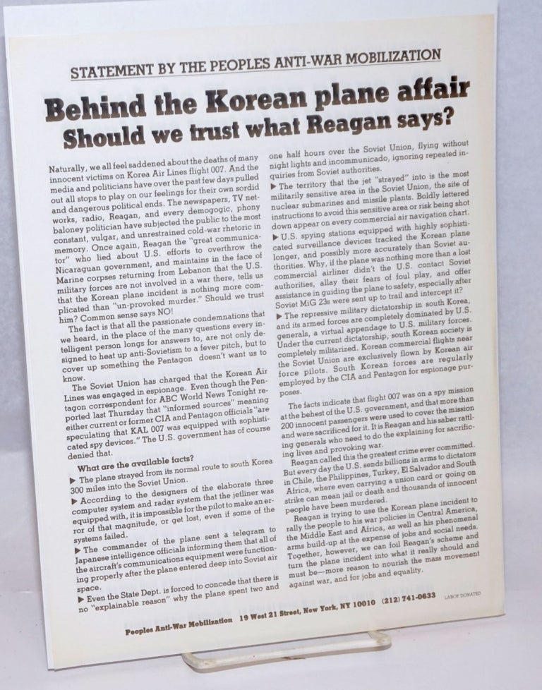 Cat.No: 243438 Behind the Korean plane affair: Should we trust what Reagan
