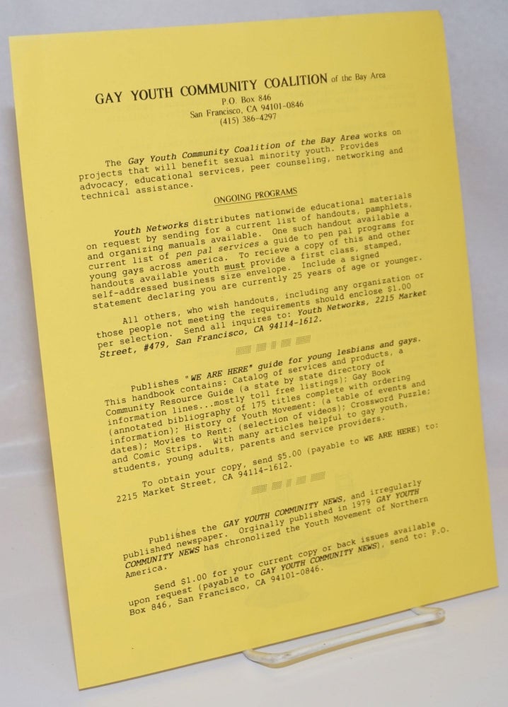 Cat.No: 244242 Gay Youth Community Coalition of the Bay Area [handbill