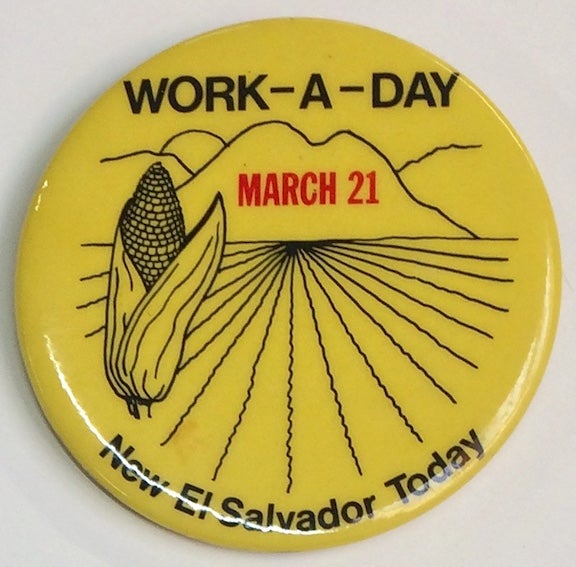 Cat.No: 244596 Work-A-Day / March 21 / New El Salvador Today [pinback button]