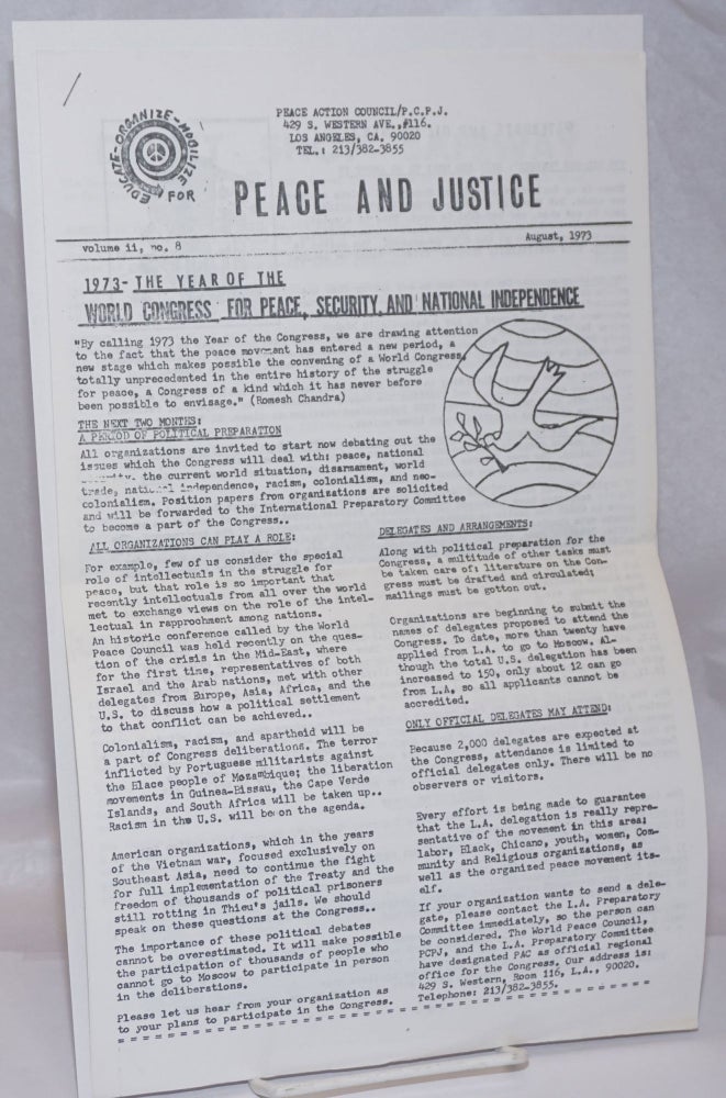 Cat.No: 246303 Peace and justice. Vol. 2 no. 8 (August, 1973)