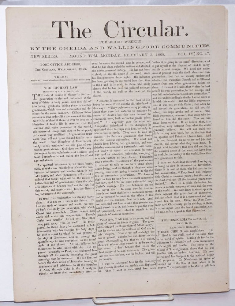 Cat.No: 247078 The Circular: Published Weekly by the Oneida and Wallingford Communities; Vol. 4, No. 47, Monday, February 3, 1868