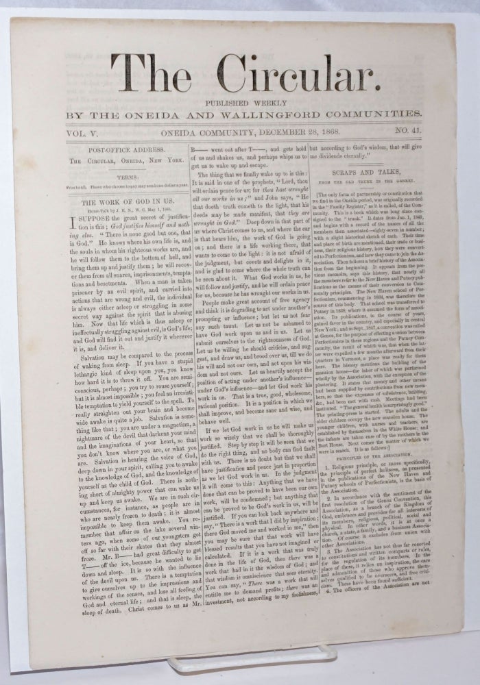 Cat.No: 247090 The Circular: Published Weekly by the Oneida and Wallingford Communities; Vol. 5, No. 41, December 28, 1868
