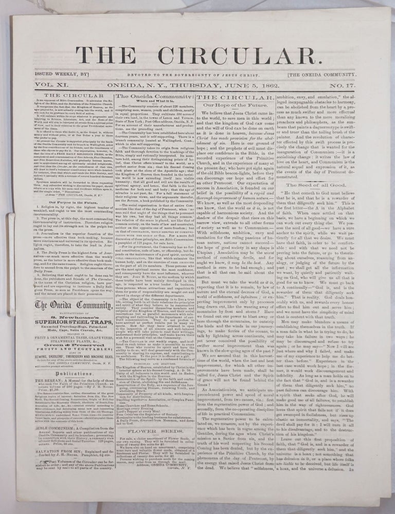 Cat.No: 247750 The Circular: Devoted to the Sovereignty of Jesus Christ; Vol. 11, No. 17, Thursday June 5, 1862