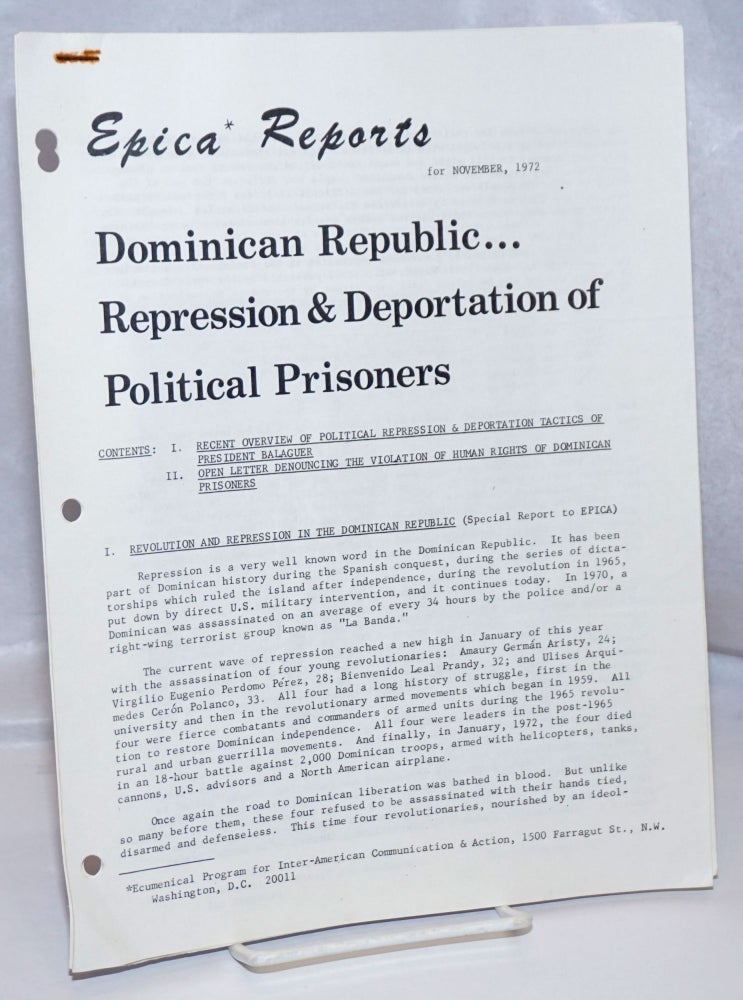 Cat.No: 248501 Epica Reports for November 1972: Dominican Republic...Repression & Deportation of Political Prisoners