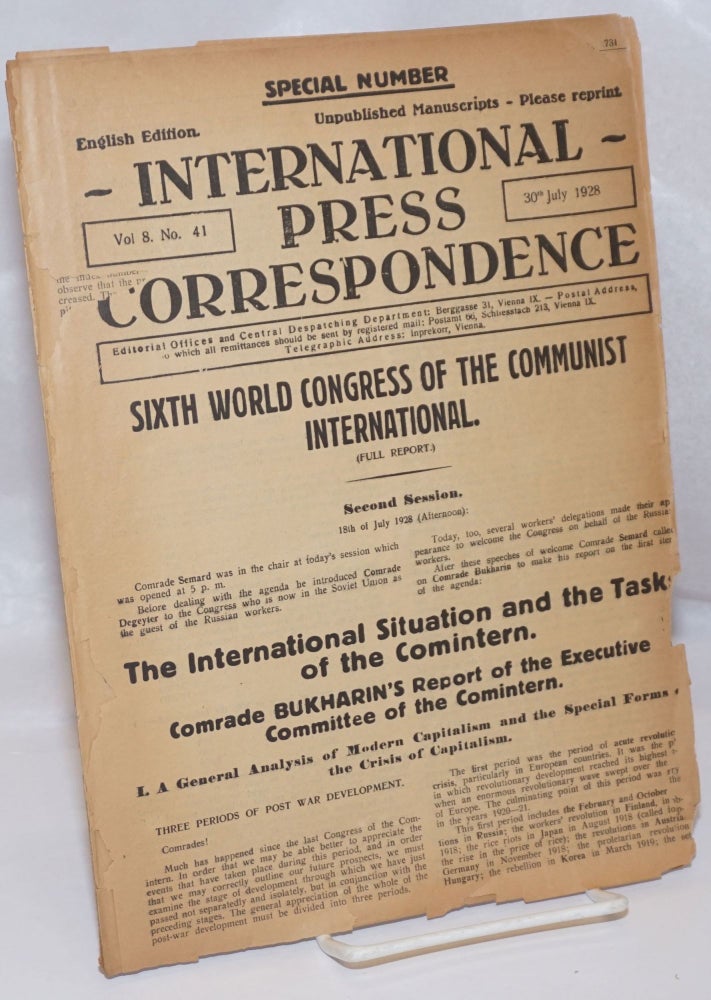 Cat.No: 248664 International press correspondence; English edition, vol. 8, no. 41. 30th July 1928. Special Number. Franz Koritschoner, responsible.