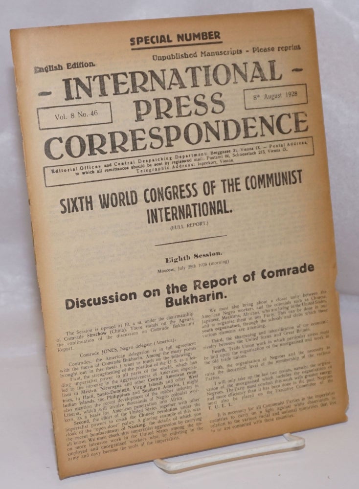 Cat.No: 248667 International press correspondence; English edition, vol. 8, no. 46. 8th August 1928. Special Number. Franz Koritschoner, responsible.