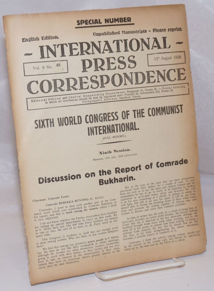 Cat.No: 248668 International press correspondence; English edition, vol. 8, no. 48. 13st August 1928. Special Number. Franz Koritschoner, responsible.