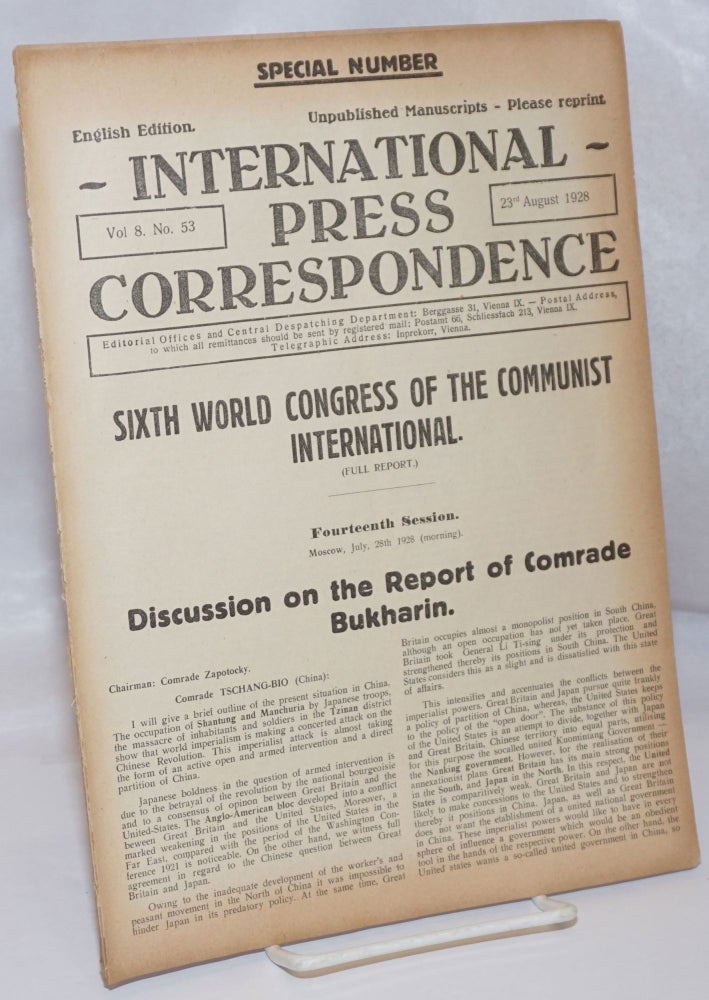 Cat.No: 248672 International press correspondence; English edition, vol. 8, no. 53. 23rd August 1928. Special Number. Franz Koritschoner, responsible.