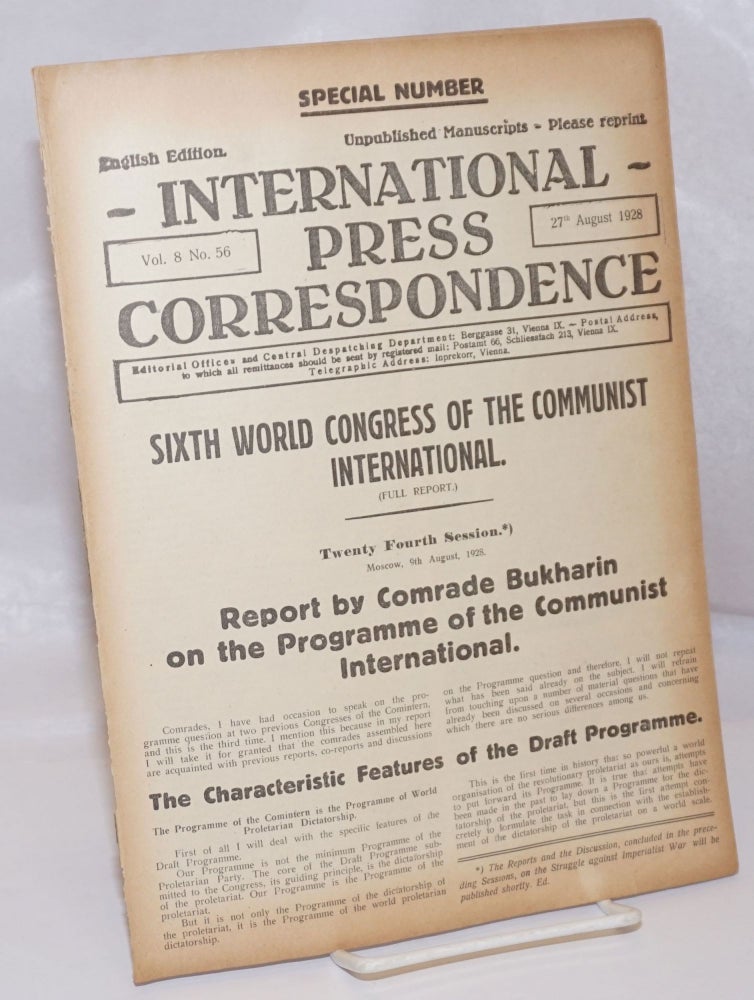 Cat.No: 248674 International press correspondence; English edition, vol. 8, no. 56. 27th August 1928. Special Number. Franz Koritschoner, responsible.