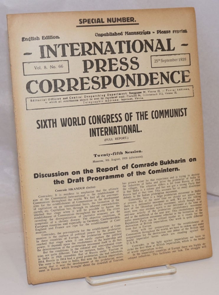 Cat.No: 248733 International press correspondence; English edition, vol. 8, no. 66. 25th September 1928. Special Number. Franz Koritschoner, responsible.