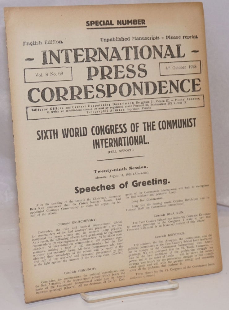 Cat.No: 248734 International press correspondence; English edition, vol. 8, no. 68. 4th October 1928. Special Number. Franz Koritschoner, responsible.