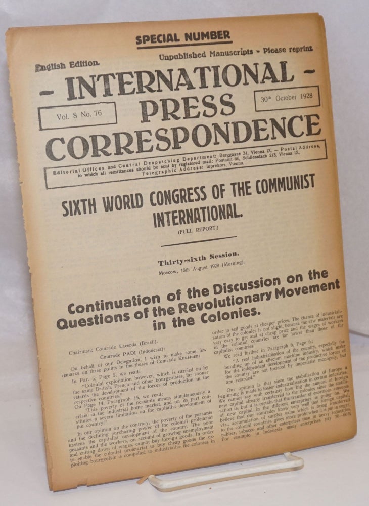 Cat.No: 248742 International press correspondence; English edition, vol. 8, no. 76. 30th October 1928. Special Number. Franz Koritschoner, responsible.