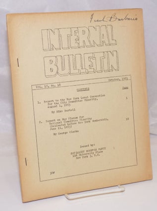 Cat.No: 248762 Internal bulletin, vol. 15, no. 18. October, 1953. Socialist Workers Party
