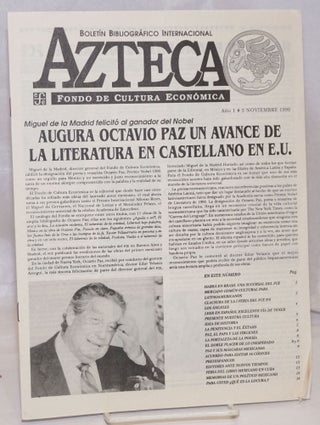 Cat.No: 248840 Azteca: Boletín Bibliográfico Internacional; Año 1 #5 Noviembre 1990....