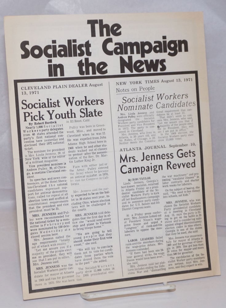 Cat.No: 249936 The Socialist campaign in the news. Socialist Workers Party.