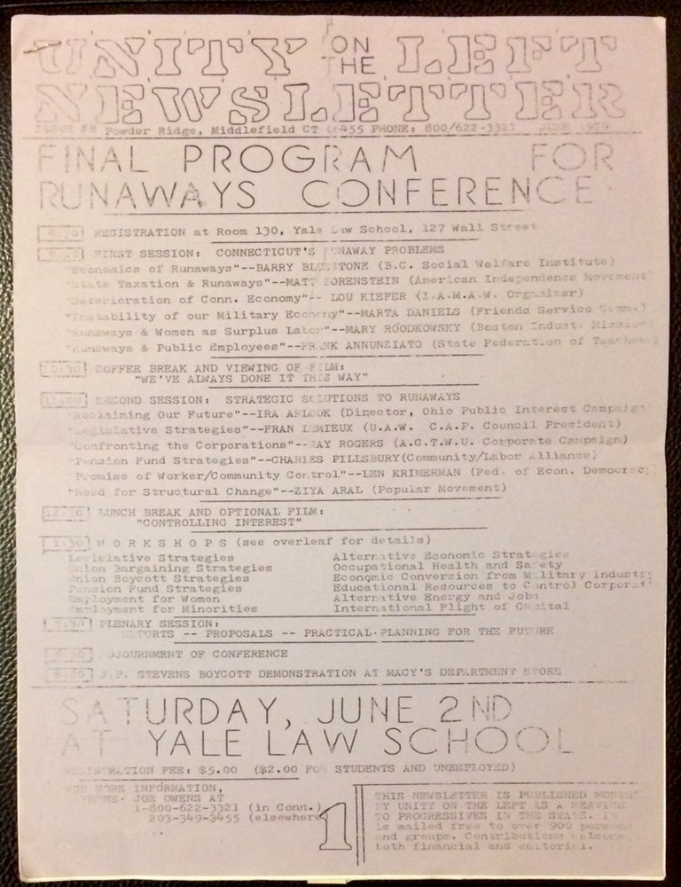 Cat.No: 250042 Unity on the Left Newsletter. Issue 8 (June 1979)