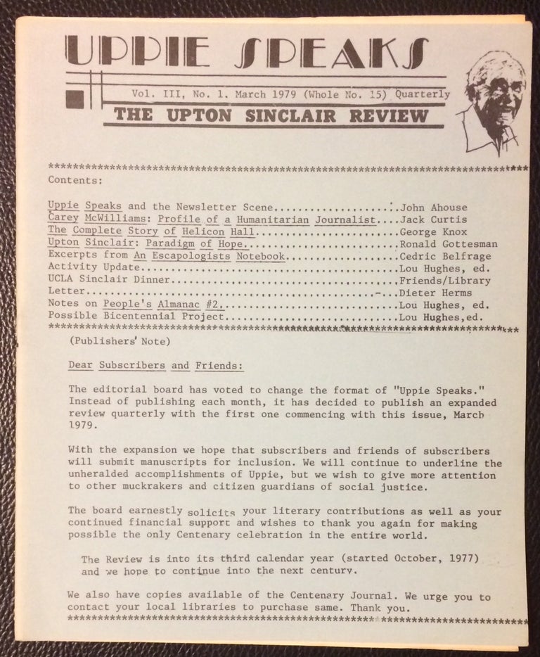 Cat.No: 250045 Uppie Speaks: the Upton Sinclair Review. Vol. 3 no. 1 (March 1979)