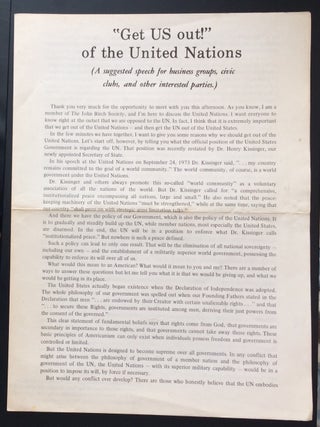Cat.No: 250259 "Get US out!" of the United Nations. (A suggested speech for business...