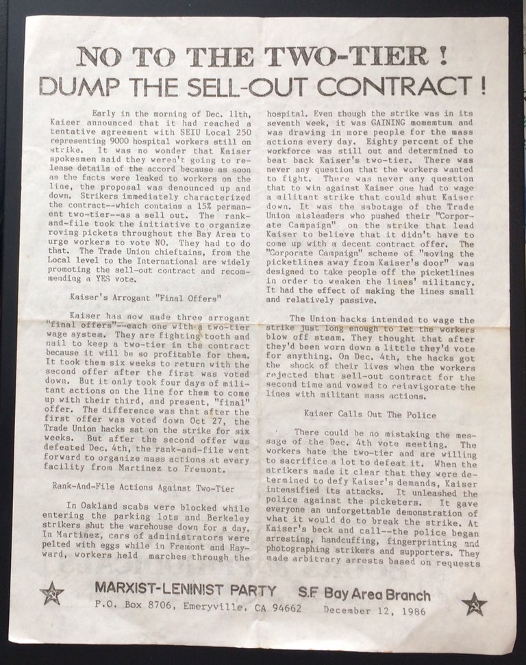 Cat.No: 250262 No to the two-tier! Dump the sell-out contract! [handbill]