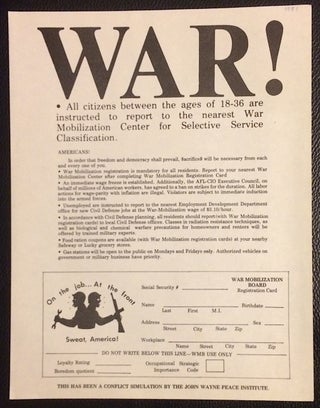 Cat.No: 250679 War! [handbill parodying an announcement of the resumption of the draft