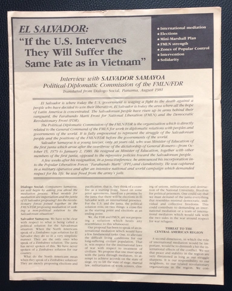 Cat.No: 250697 El Salvador: "If the US intervenes they will suffer the same fate as in Vietnam." Interview with Salvador Samayoa, Political-Diplomatic Commission of the FMLN / FDR. Salvador Samayoa.
