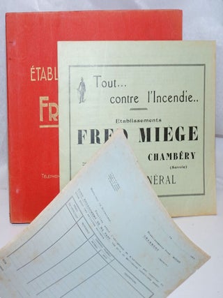 Establissements Fred Miege [catalog, price list, order form and two folders]
