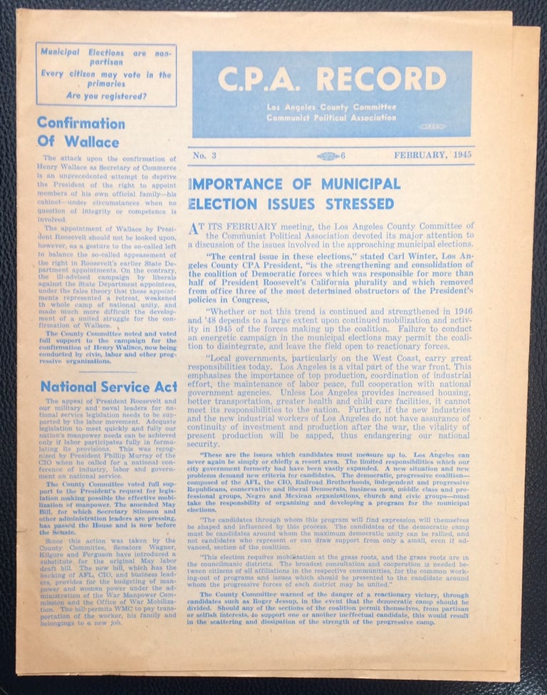Cat.No: 251037 CPA Record. No. 3 (February 1945)