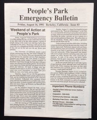 Cat.No: 251039 People's Park Emergency Bulletin. No. 3 (August 16, 1991