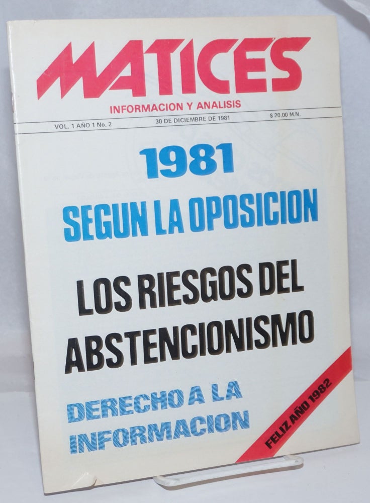 Cat.No: 251287 Matices: Information y Analisis; Vol. 1 Año 1 No. 2, 30 de Diciembre de 1981. Demetrio Almaguer Torres, director.