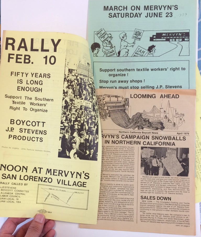 Cat.No: 251441 [Three items related to protests at Mervyn's retail stores for carrying boycotted J.P. Stevens products]