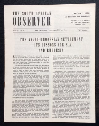 Cat.No: 251489 The South African Observer. Vol. XVI no. 11 (Jan. 1972