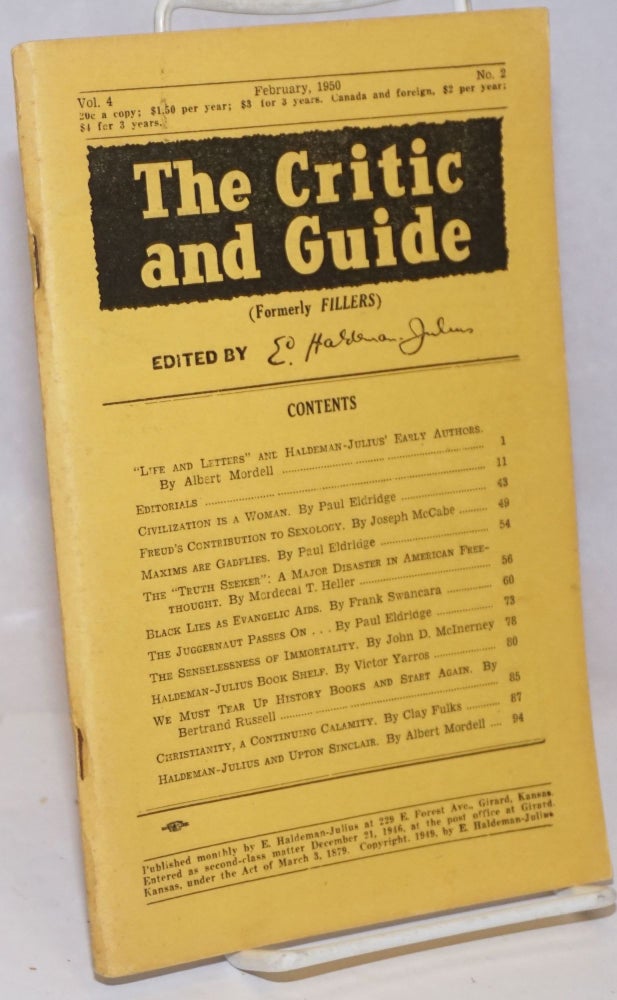 Cat.No: 251999 The Critic and Guide: vol. 4, #2, February 1950. E. Haldeman-Julius.