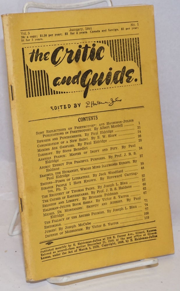 Cat.No: 252001 The Critic and Guide: vol. 5, #1, January 1951. E. Haldeman-Julius.