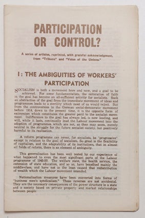 Cat.No: 252283 Participation or control? a series of articles, reprinted, with grateful...
