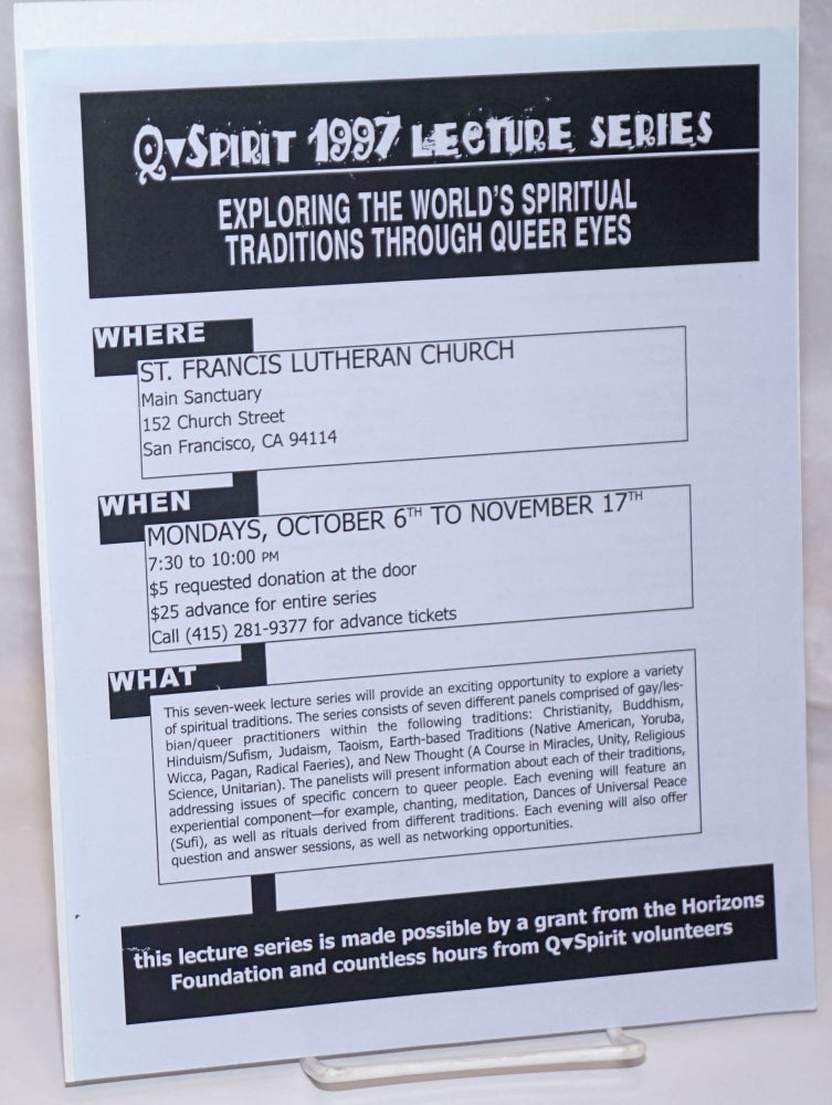 Cat.No: 253630 Q Spirit 1997 Lecture Series: exploring the world's spiritual traditions through queer eyes [handbill]