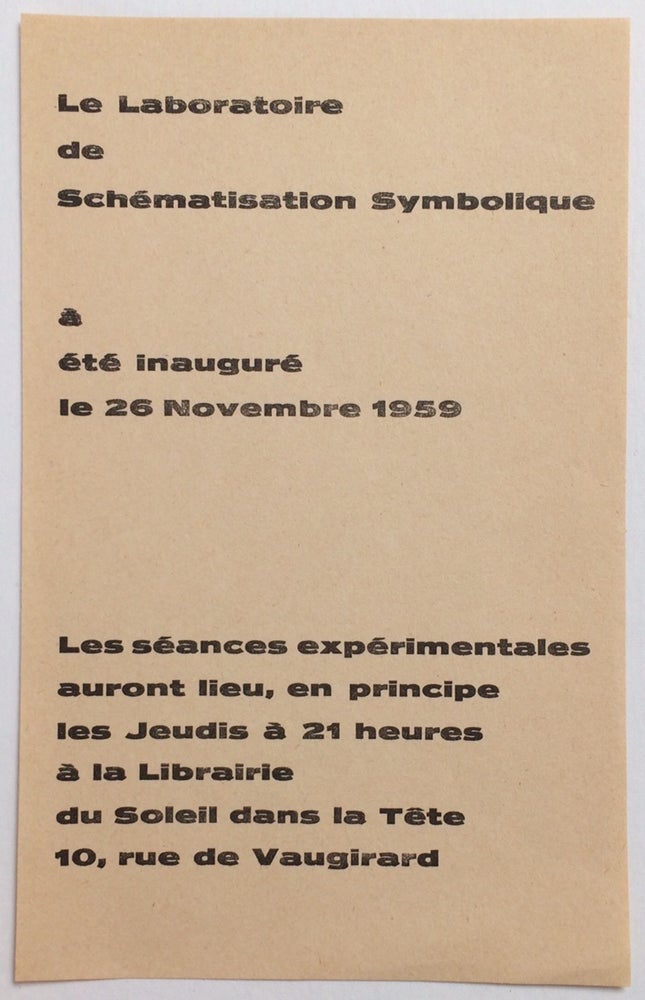 Cat.No: 253719 Le Laboratoire de Schématisation Symbolique a été inauguré le 26 novembre 1959... [leaflet]. Robert Estivals.