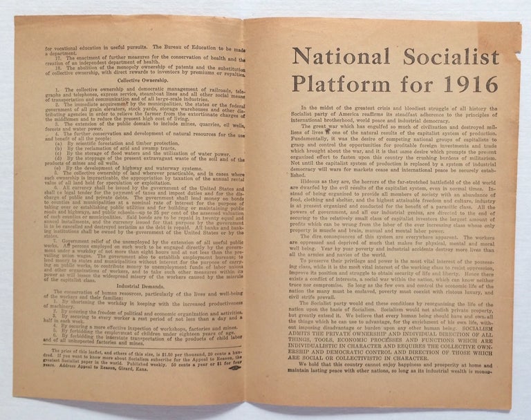 Cat.No: 253765 National Socialist Platform for 1916. Socialist Party.
