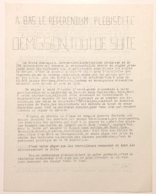Cat.No: 253815 A bas le referendum plebiscite, démission, toute suite [handbill