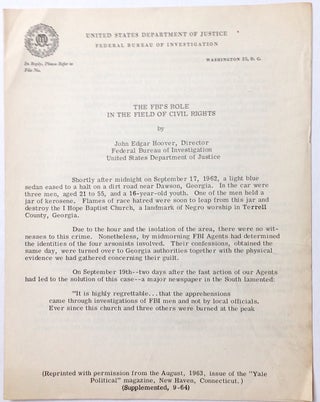 Cat.No: 254182 The FBI's role in the field of civil rights. John Edgar Hoover