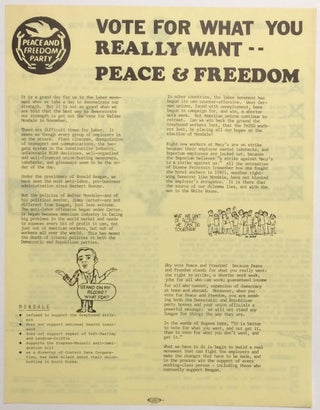 Cat.No: 254633 Vote for what you really want - Peace and Freedom [handbill]. Peace,...
