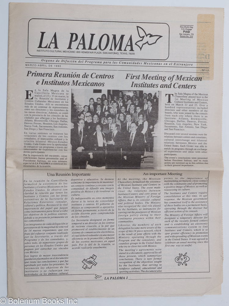 Cat.No: 254766 La Paloma: organo de difusión del programa para las comunidades Mexicanas en el extranjero; no. 13, Marzo-Abril de 1993