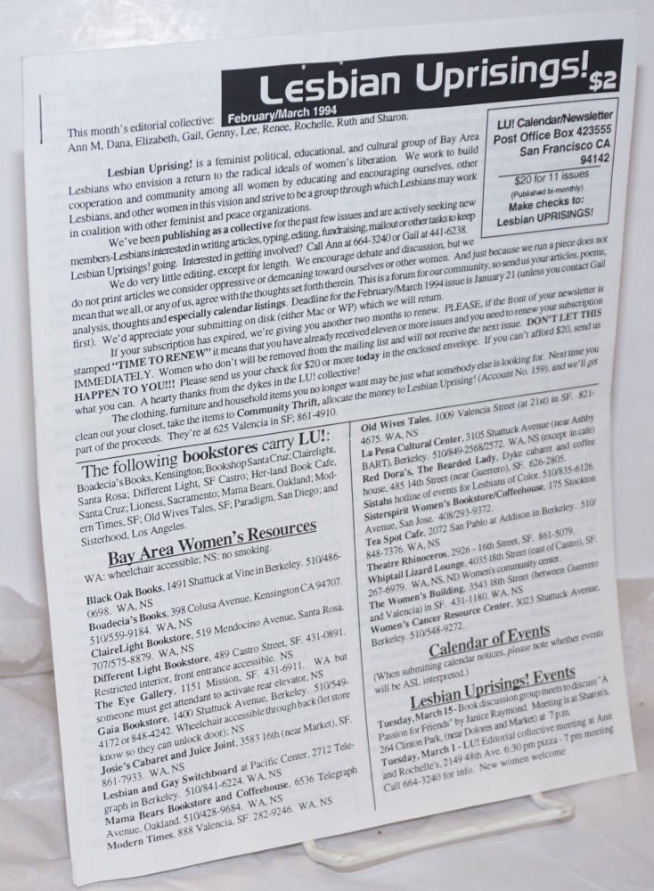 Cat.No: 255160 Lesbian Uprisings! newsletter/calendar February/March 1994