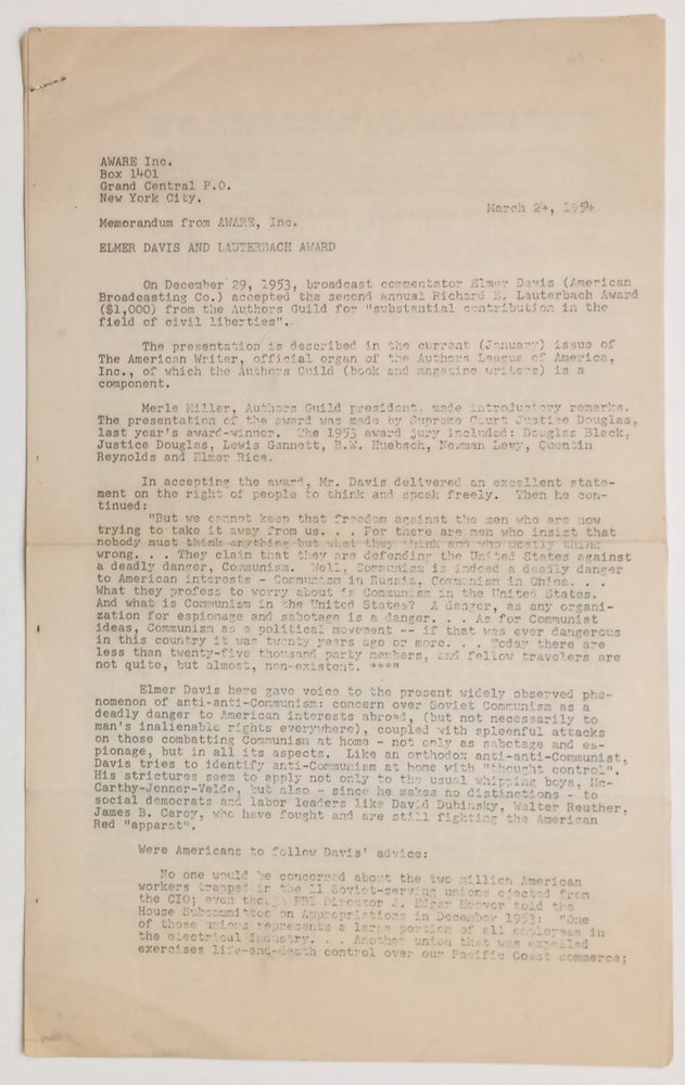 Cat.No: 255181 Elmer Davis and Lauterbach Award