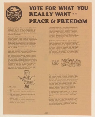 Cat.No: 255226 Vote for what you really want - Peace and Freedom [handbill]. Peace,...