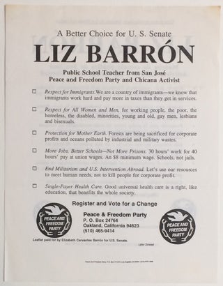 Cat.No: 255509 A better choice for US Senate: Liz Barrón. Public school teacher from San...