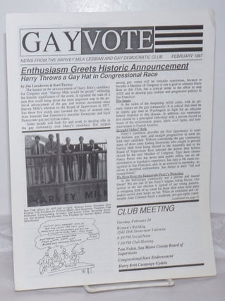 Cat.No: 255819 Gay Vote: news from the Harvey Milk Lesbian & Gay Democratic Club;...