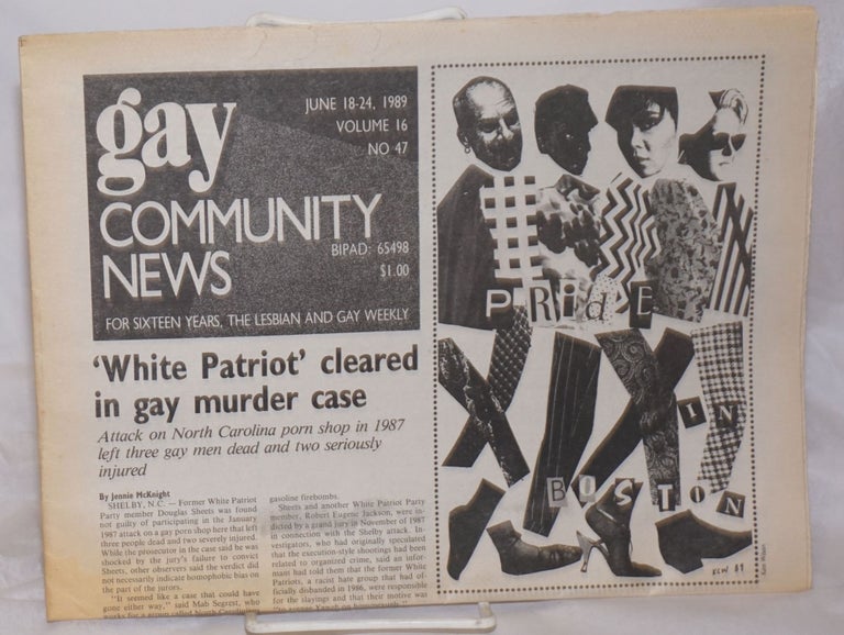Cat.No: 256147 GCN: Gay Community News; the weekly for lesbians and gay males; vol. 16, #47, June 18-24, 1989; Pride in Boston. Stephanie Poggi, Loie Hayes, Chris Bull Michael Bronski, Coleman Jones, Judy Harris, Leigh Peake, Jennie McKnight.