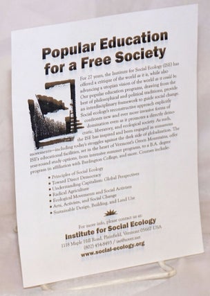 Cat.No: 256316 Popular Education for a Free Society. Institute for Social Ecology